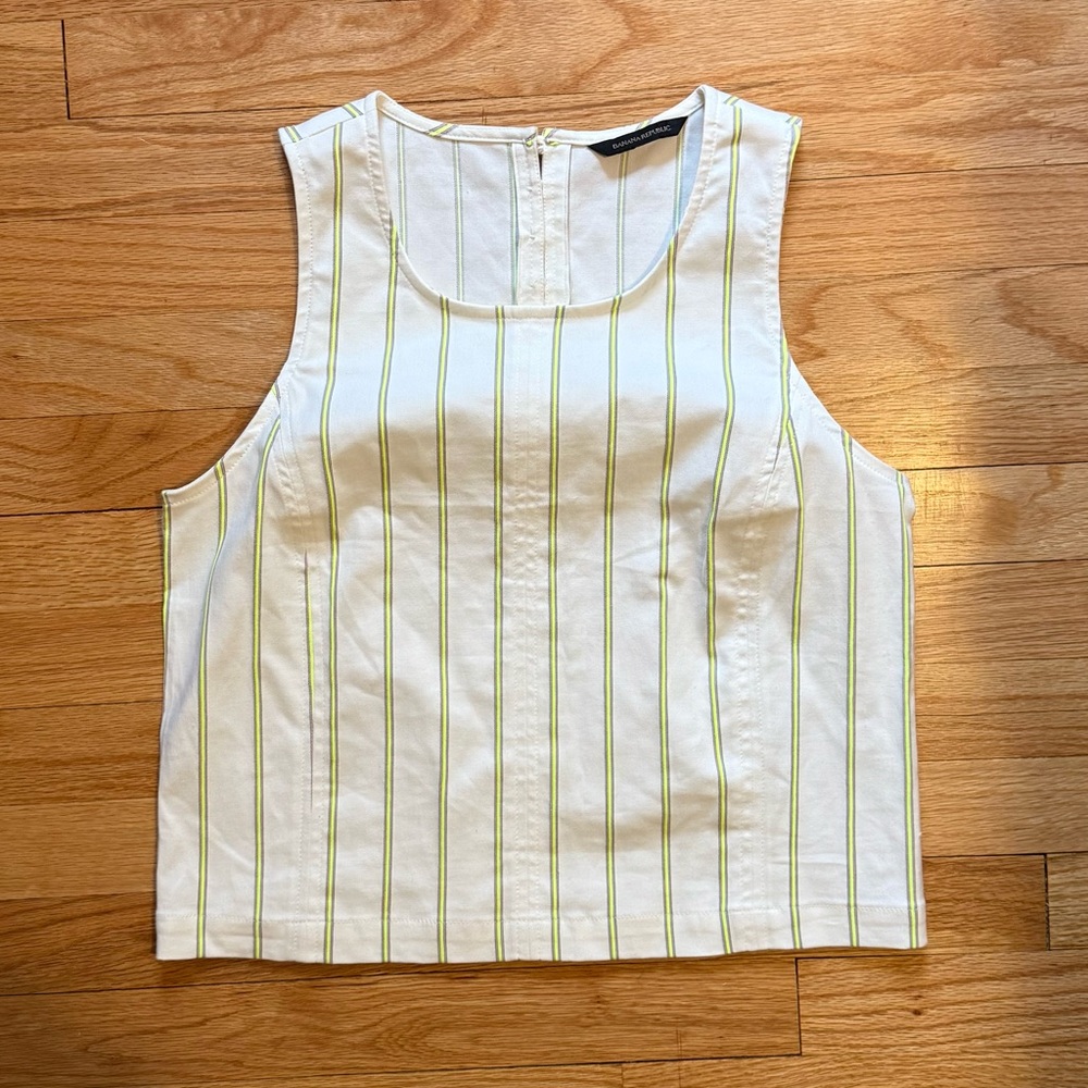 Banana Republic Cream Boxy Sleeveless Tank Top with‎ Neon Stripe Detailing